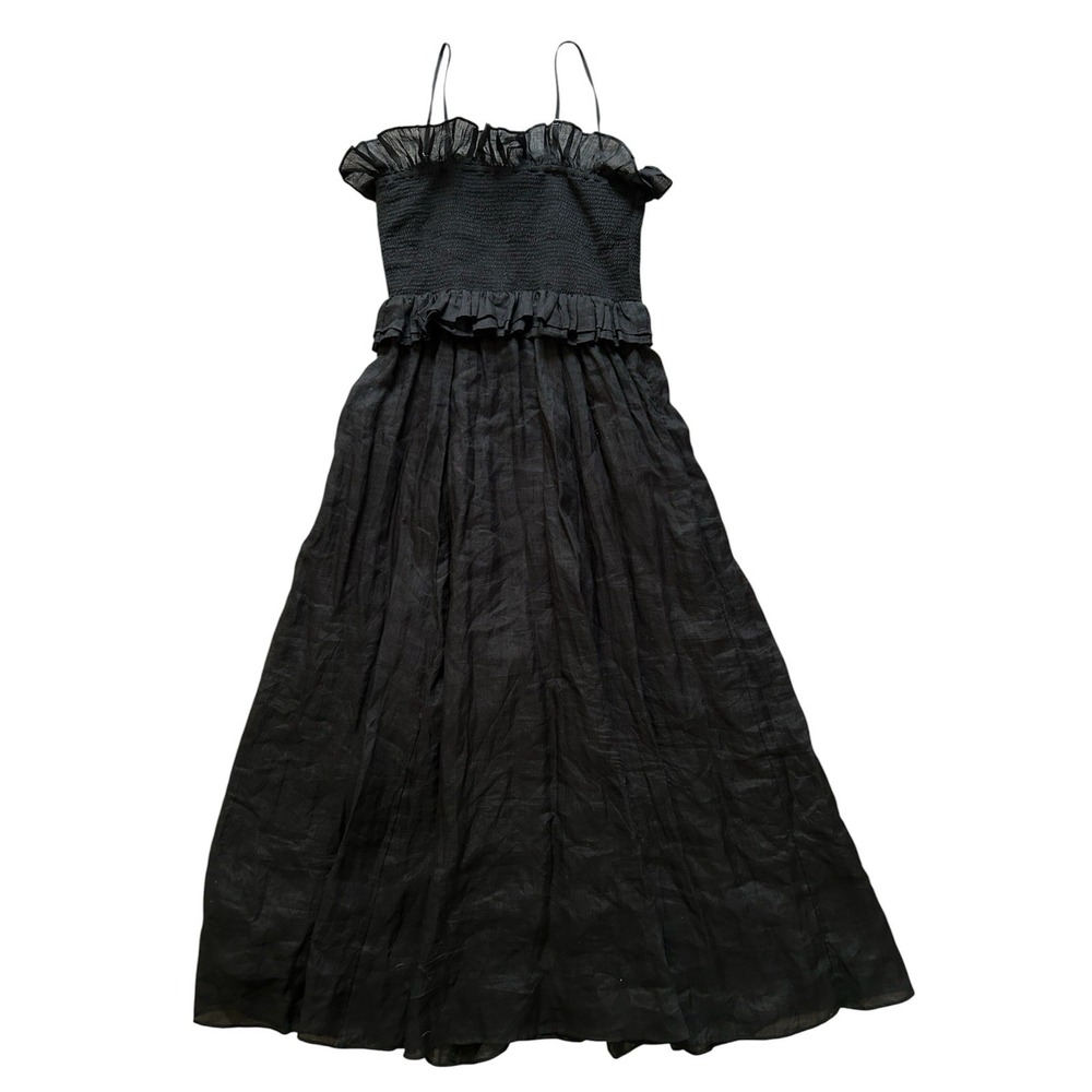 J.Crew Ravenna Ramie Smocked Maxi Dress Black Strapless Removable Straps Size S - Picture 4 of 7